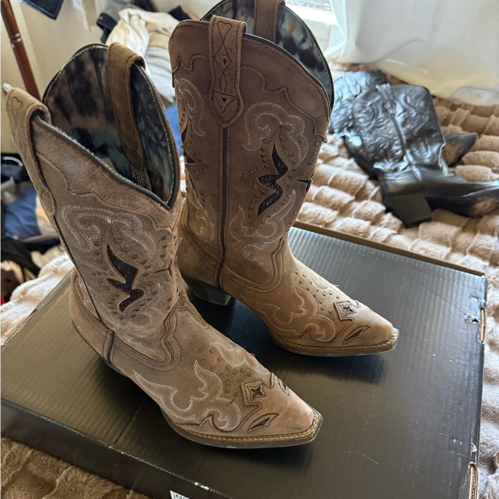 Laredo Women's Lucretia Studded Snake Inlay Cowgirl Boots - Snip Toe